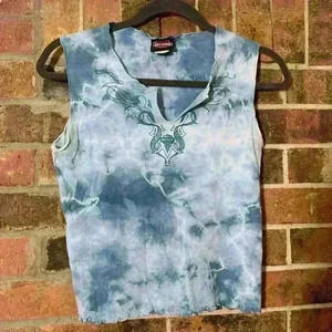 Y2K tribal glitter Harley Davidson tie-dye tank top